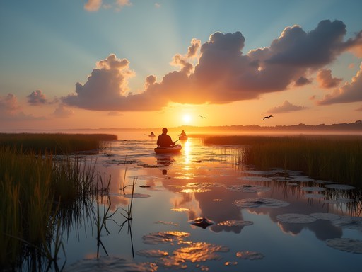 Winter kayaking through Savannas Preserve State Park marsh ecosystem