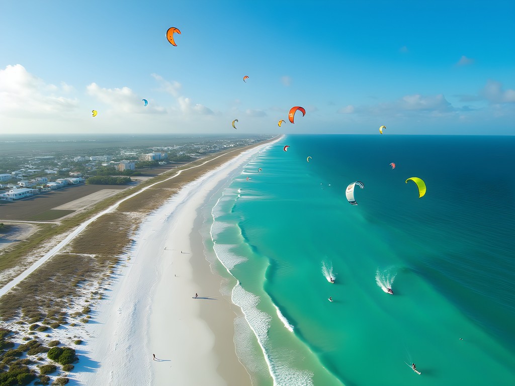 Kiteboarder soaring above turquoise waters at Hutchinson Island near Port St. Lucie
