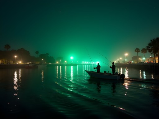 Night fishing under dock lights along Port St. Lucie's intracoastal waterway