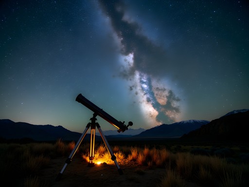 Family stargazing near Timpanogos Cave with telescope and starry night sky
