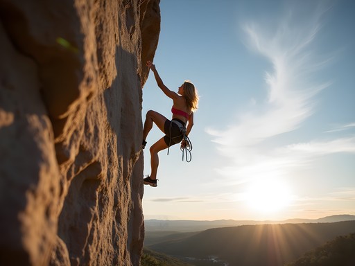Rock climber ascending limestone cliff at Shelf Road near Pueblo, Colorado