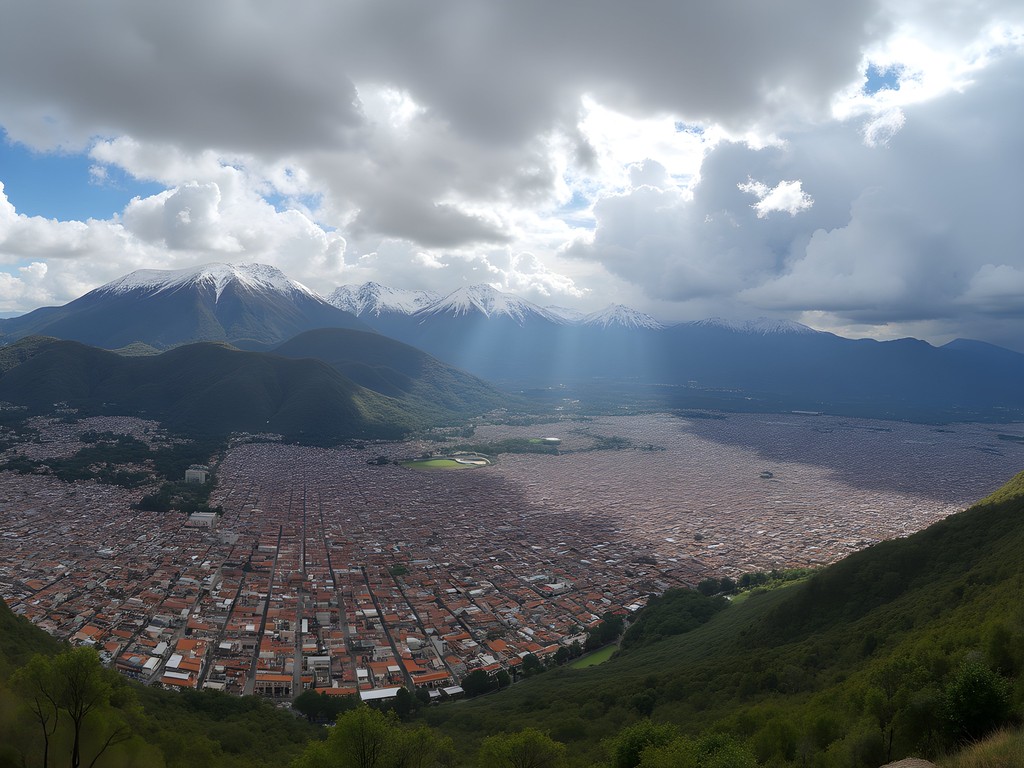 Panoramic view of Quito from the TelefériQo with Andean peaks in background