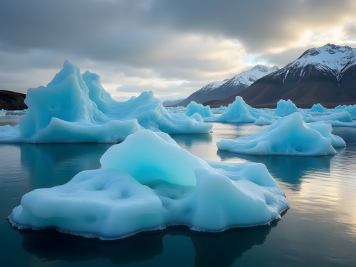 Blue icebergs floating in Jökulsárlón Glacier Lagoon with scientific measurements