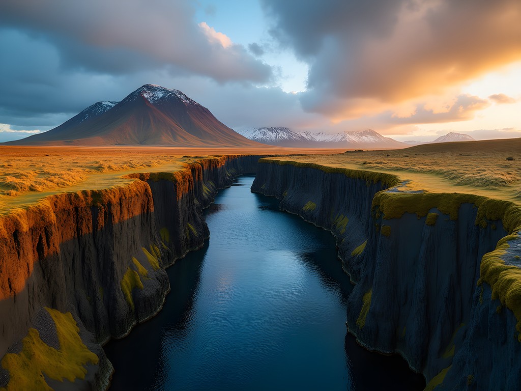 Dramatic view of the tectonic plate boundary at Þingvellir National Park