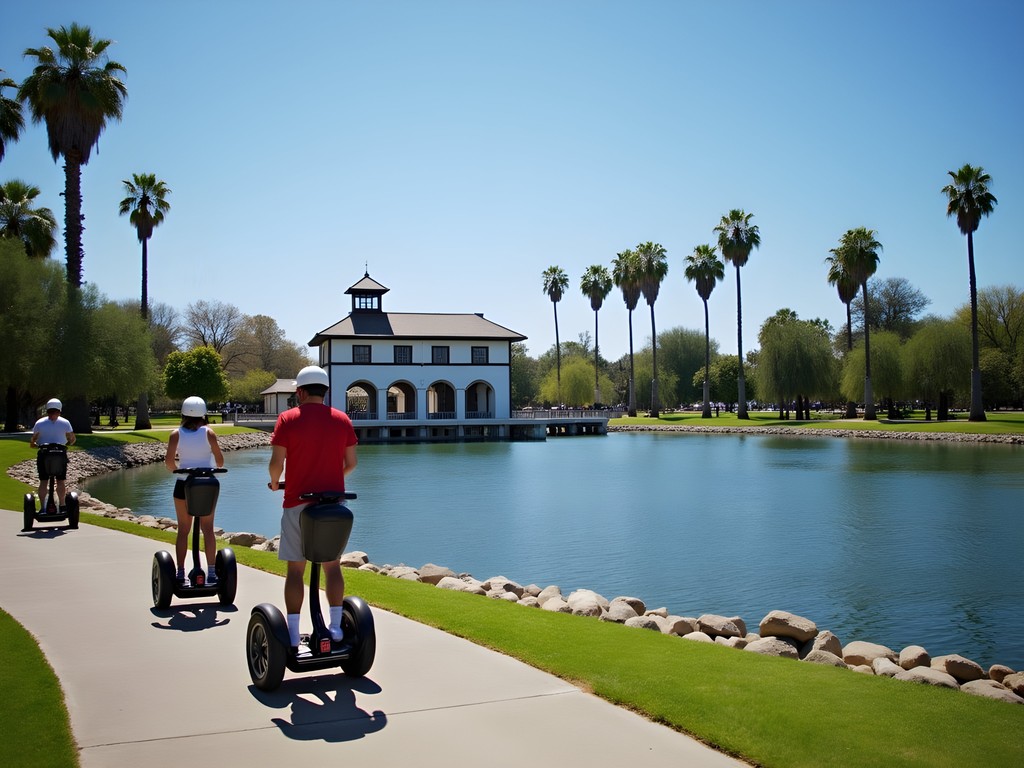 Group on Segway tour around Lake Evans in Fairmount Park, Riverside