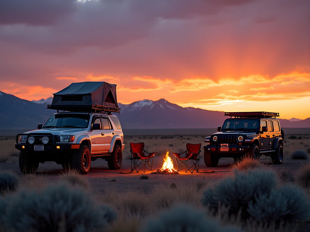 Backcountry camping setup at sunset in Riverton Wyoming wilderness