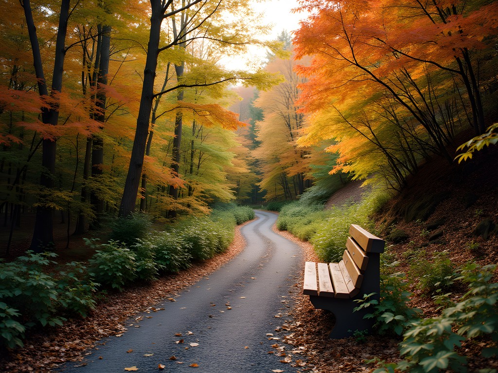 Accessible Buck Mountain Trail with crushed stone surface surrounded by fall foliage