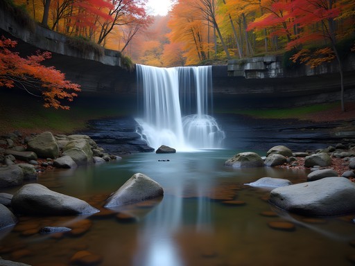 Cascade Falls in Roanoke with autumn foliage reflections in the pool below