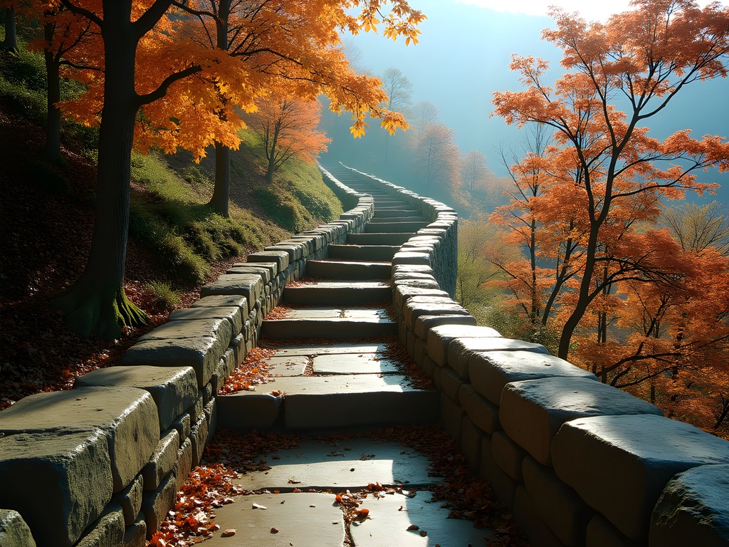 Historic stone staircase on Sharp Top Trail surrounded by fall foliage