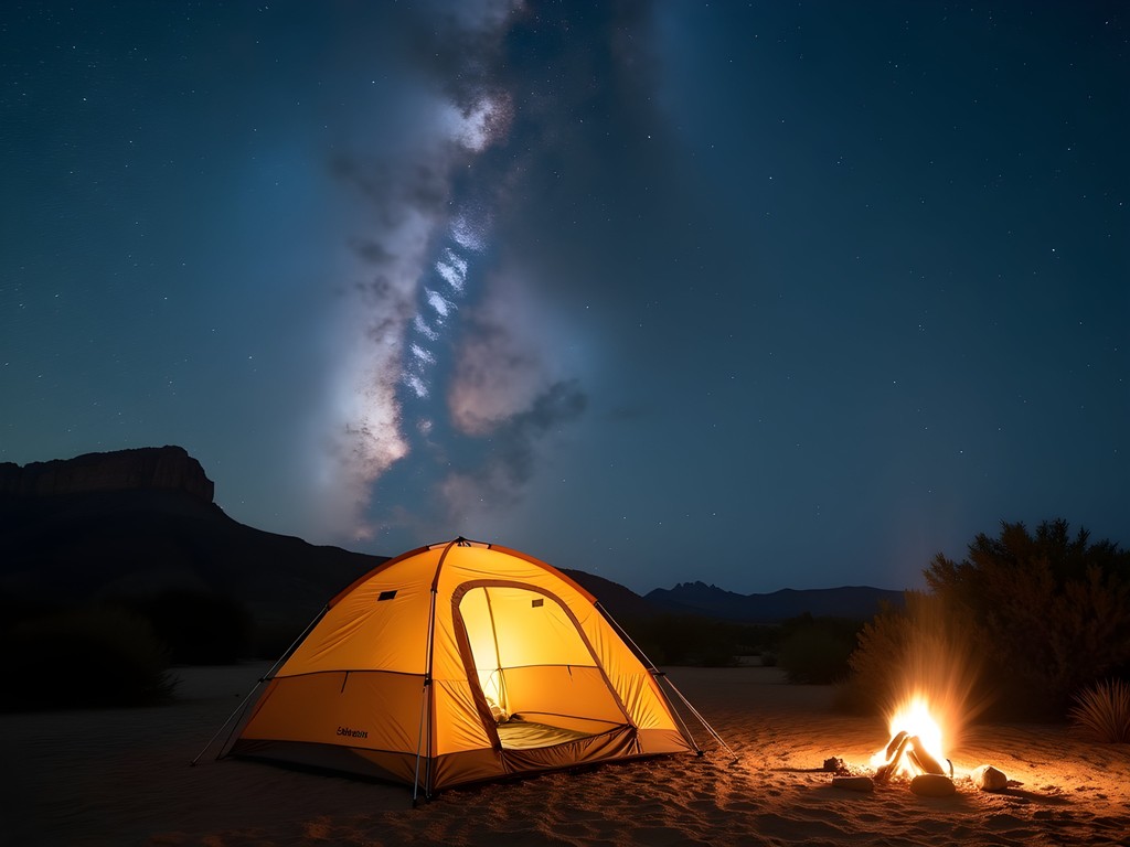 Starry night sky over campsite at Bottomless Lakes State Park near Roswell