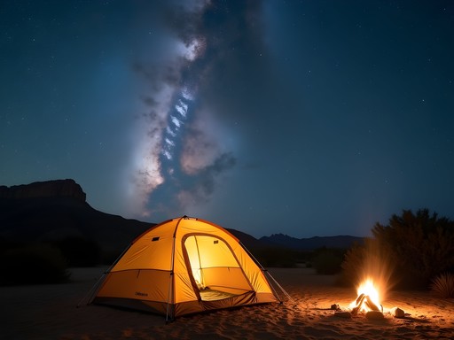 Starry night sky over campsite at Bottomless Lakes State Park near Roswell