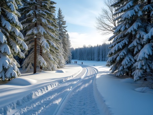 Cross-country skiing through snow-covered trails at Quarry Park in winter