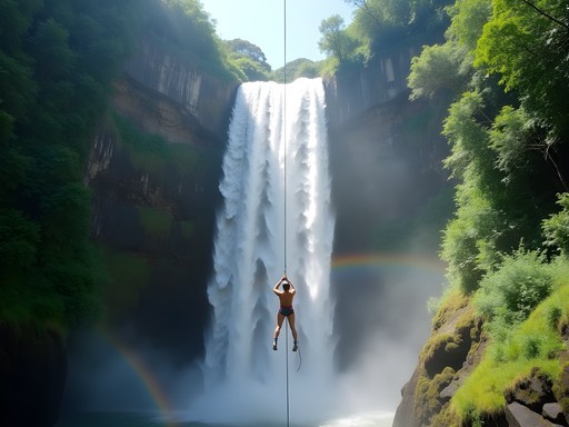 Rappelling down a towering waterfall in Los Cañones de la Vieja, Costa Rica