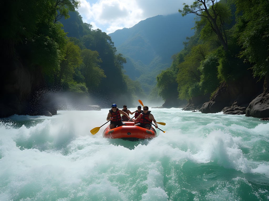 White water rafting on Class IV rapids on the Pacuare River in Costa Rica