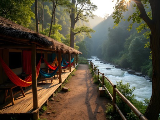 Typical overnight camp on the Ciudad Perdida trek with hammocks and basic facilities