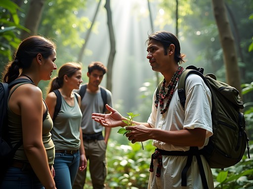 Indigenous guide explaining forest conservation practices on Ciudad Perdida trek