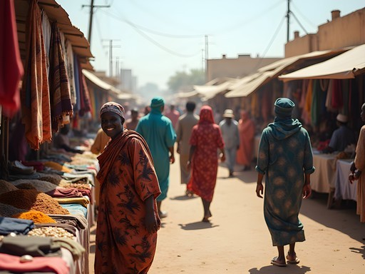 Bustling market day in Sarh showing local commerce and colorful textiles
