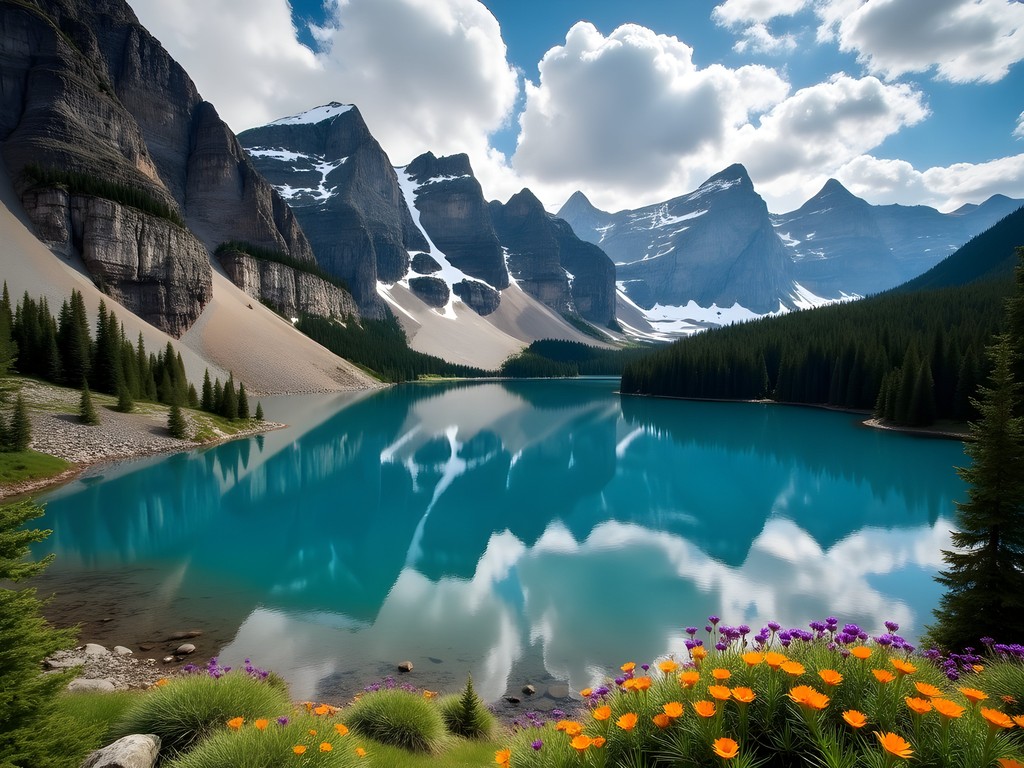 Crystal clear alpine Snow Lake reflecting surrounding mountain peaks in Washington's Cascade Range
