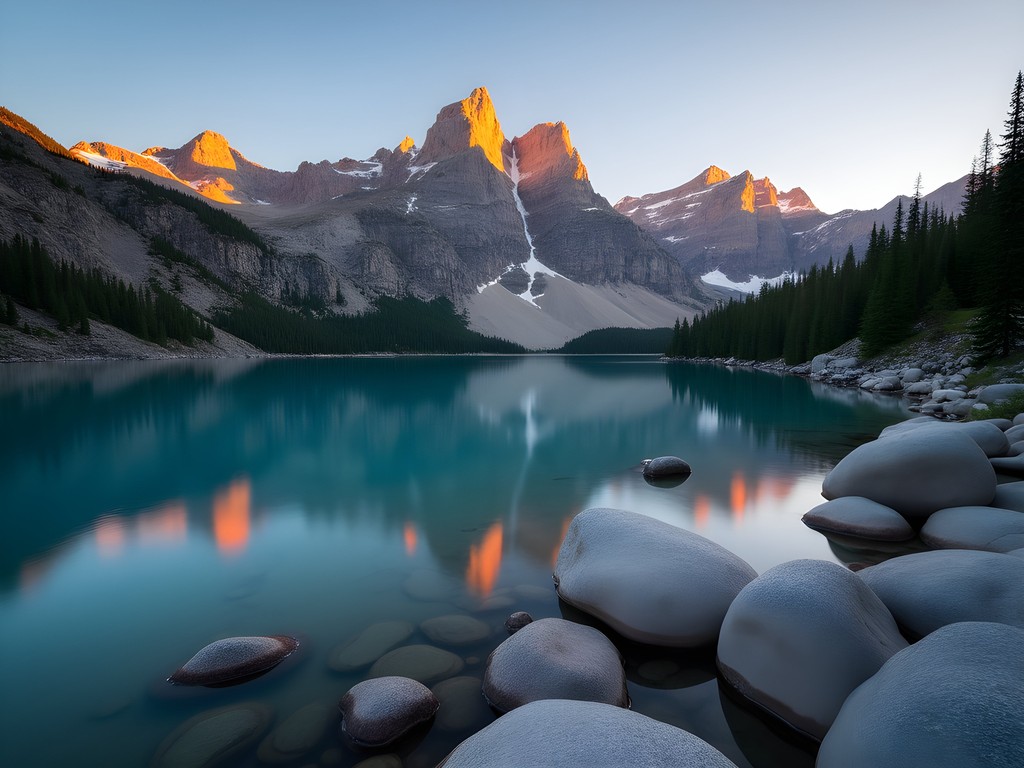 Turquoise waters of Colchuck Lake with Dragontail Peak reflected at sunset