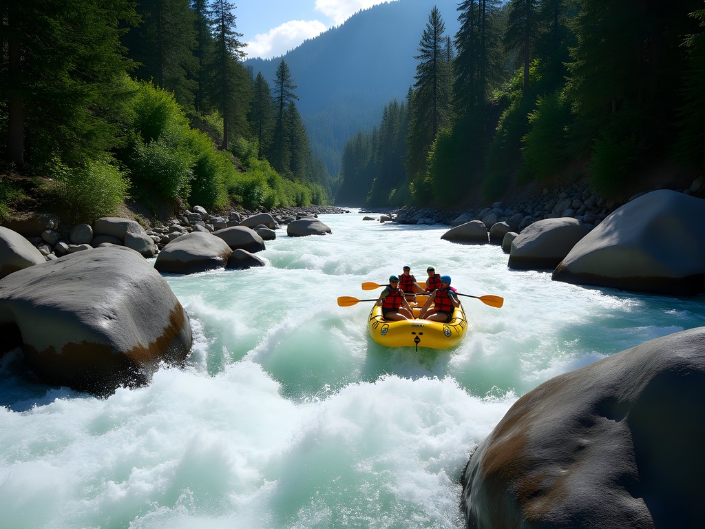 Whitewater raft navigating Boulder Drop rapid on Skykomish River