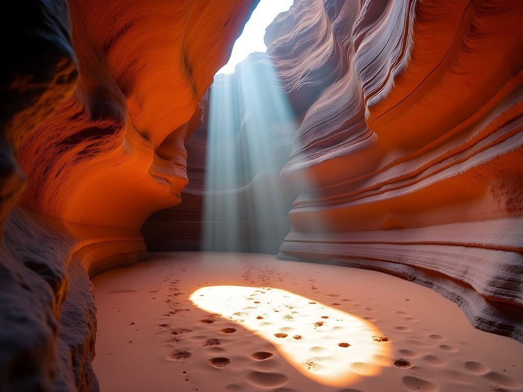 Hidden cave along Soldier Pass Trail in Sedona with natural light beams