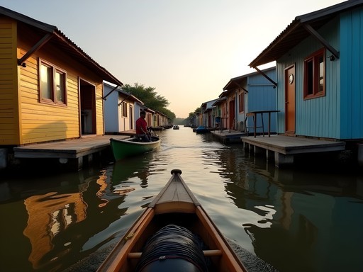 Kayaking through floating villages on Tonlé Sap Lake near Siem Reap
