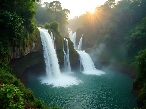 Sacred waterfall at Phnom Kulen mountain near Siem Reap after jungle trek