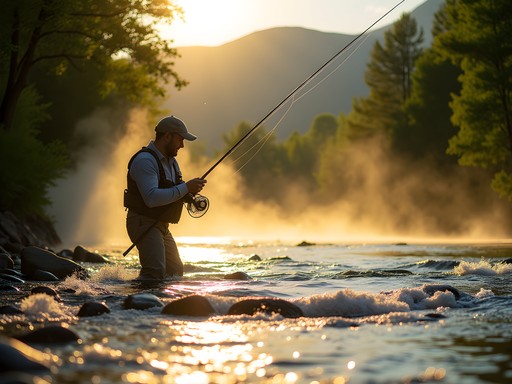 Fly fishing in the scenic Winooski River with Green Mountains in background