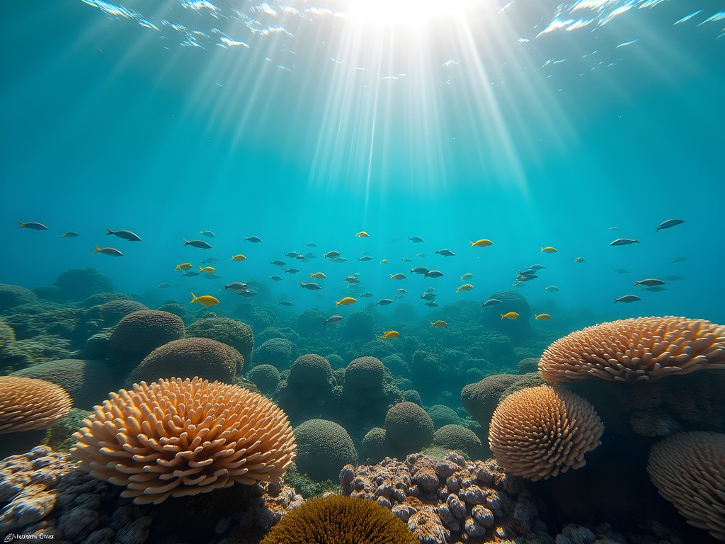 Vibrant coral reef with tropical fish in clear turquoise waters off Antigua coast