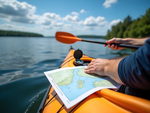 Navigating with marine chart while sea kayaking Stockholm Archipelago