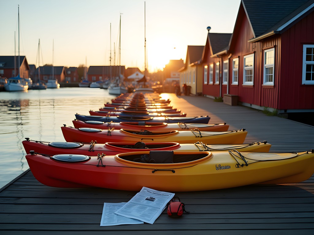 Kayaking preparation with maps and equipment on Stockholm dock