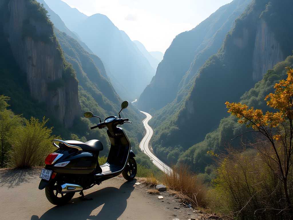 Scooter transportation along the winding roads of Taroko Gorge National Park