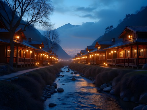 Illuminated tea houses along Darband path at twilight with Tehran city lights below