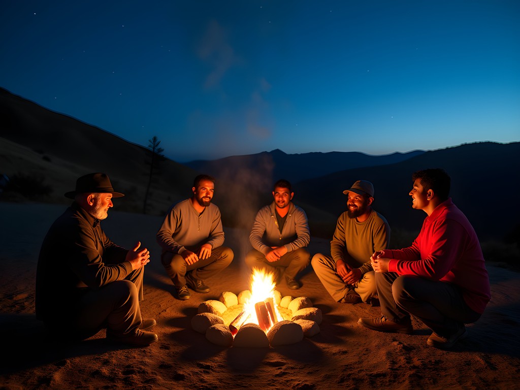 Evening campfire with local Basotho guides in Lesotho highlands