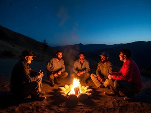 Evening campfire with local Basotho guides in Lesotho highlands
