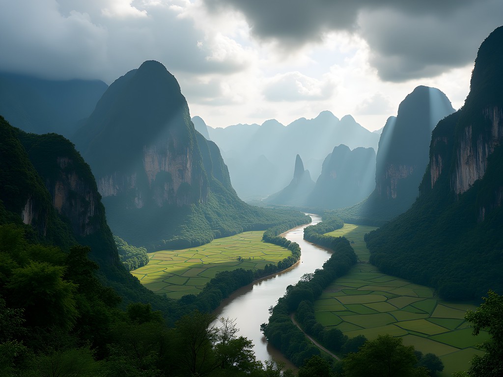 Dramatic karst mountains and river landscape of Vang Vieng, Laos