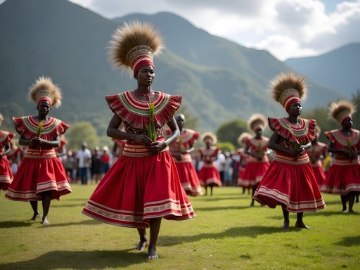 Traditional Rwandan dance performance with colorful costumes and intricate choreography
