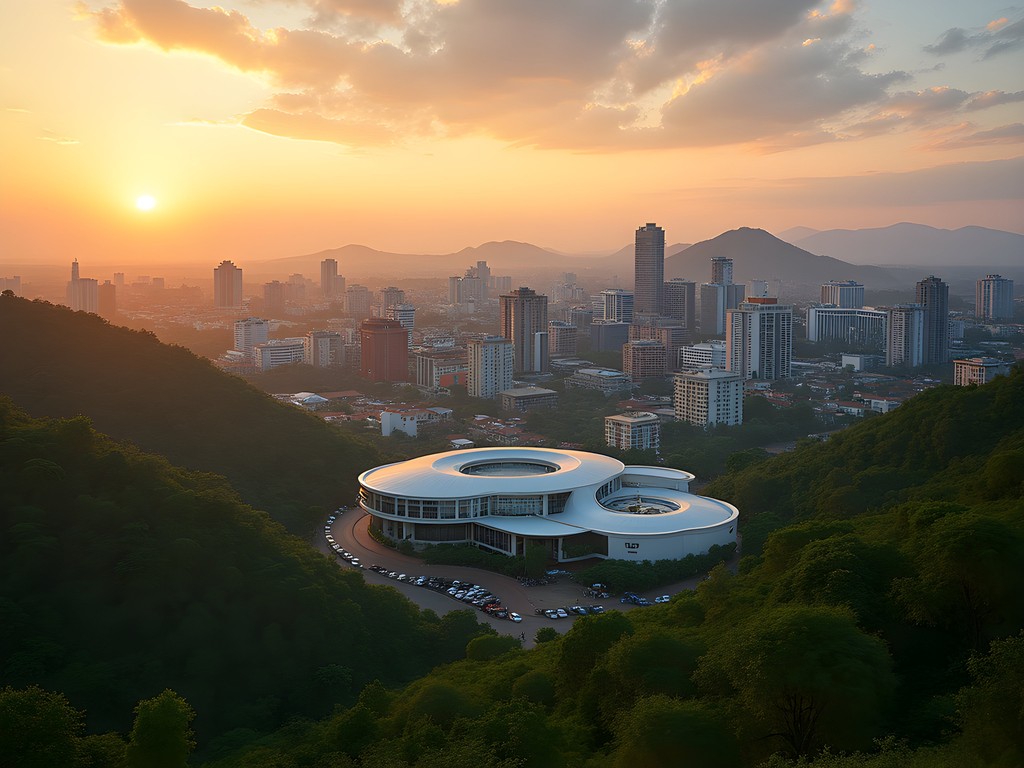 Kigali city skyline at sunrise with green hills and modern buildings