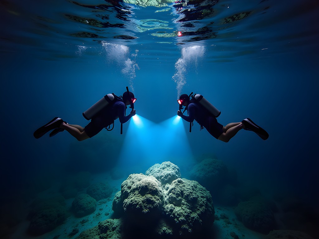 Bioluminescent organisms glowing during night snorkeling in Waipahu