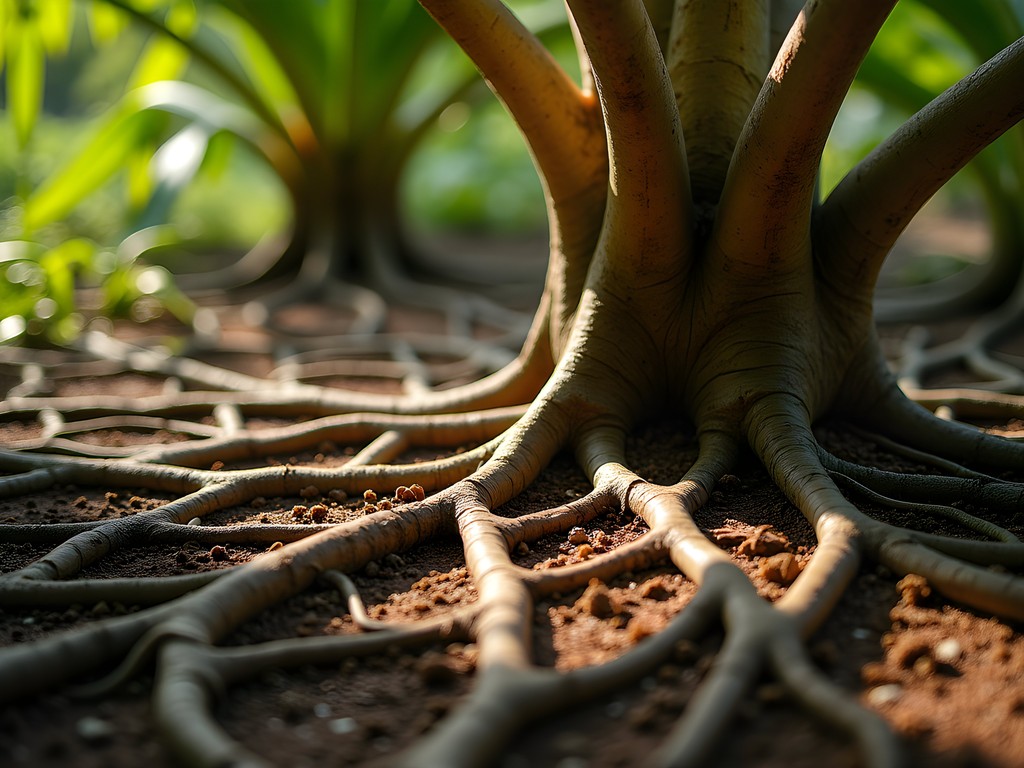 Geometric patterns formed by hala tree prop roots on Waipio Peninsula