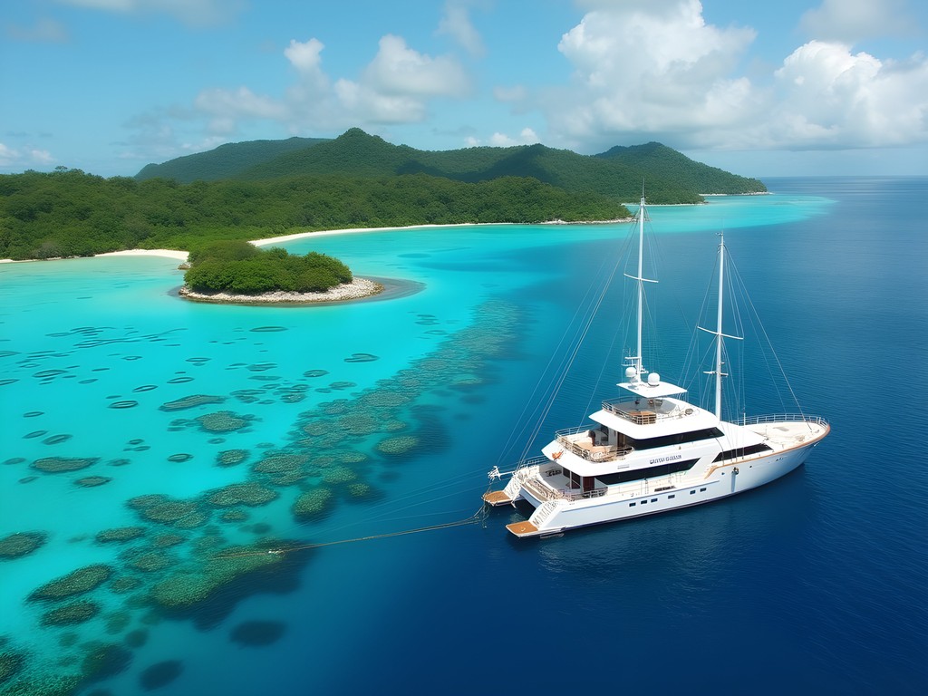 Luxury dive liveaboard vessel anchored in the turquoise waters of Chuuk Lagoon