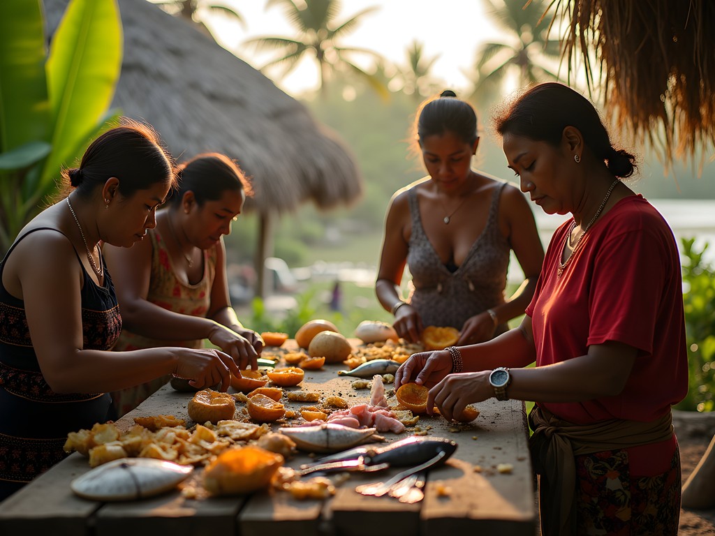 Traditional Chuukese feast preparation with local community members in Weno