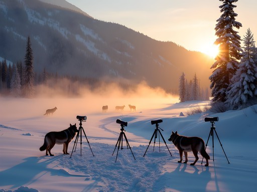 Wolf tracking expedition in snowy Lamar Valley, Yellowstone