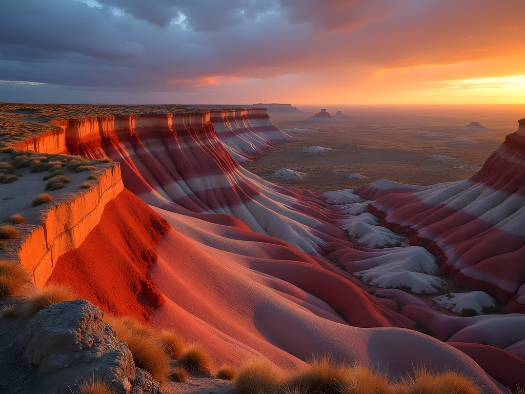 Chef Noah Rice examining sedimentary layers in North Dakota Badlands at sunrise