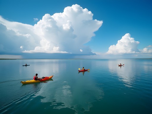 Kayaking on vast Lake Sakakawea with dramatic sky in North Dakota