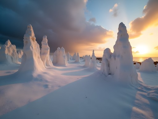 Otherworldly white phosphate pinnacles in Nauru's interior catching golden sunset light