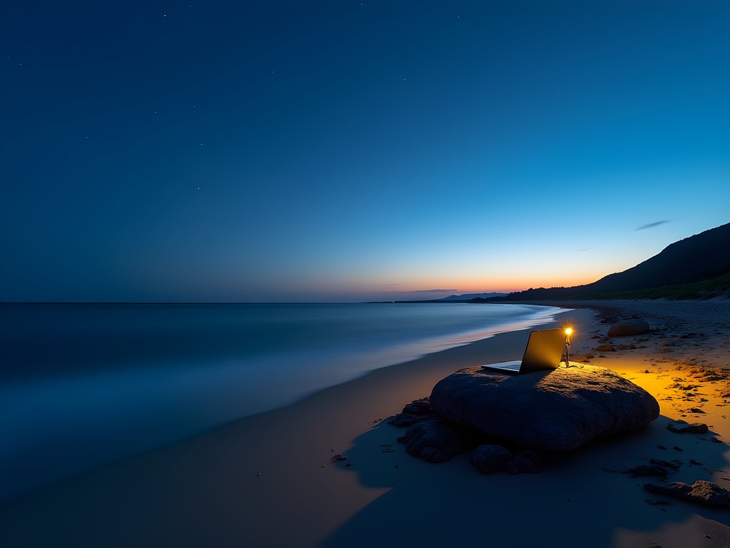 Early morning work session by Beachme shoreline at dawn