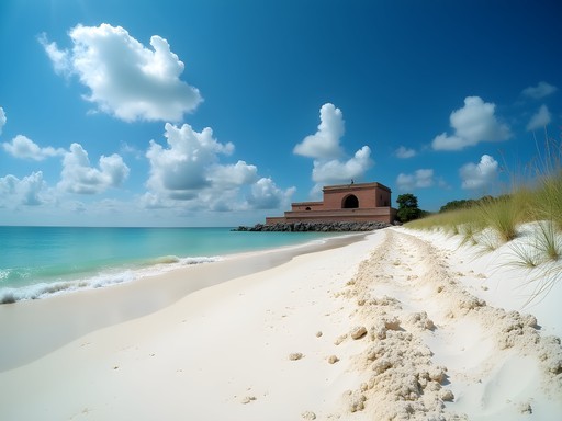 Historic Fort Massachusetts on Ship Island with pristine beach in foreground