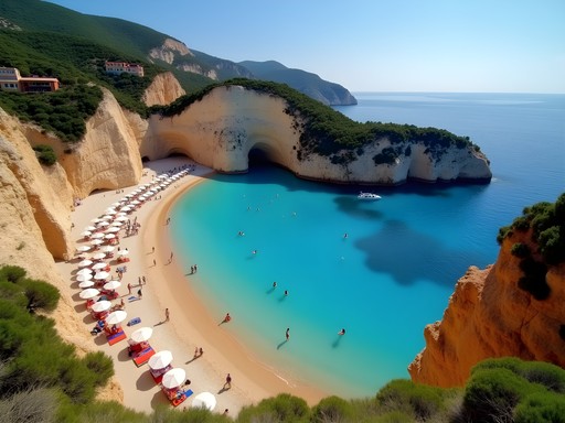 Families enjoying the wide golden sands of Cala Gran beach in Mallorca