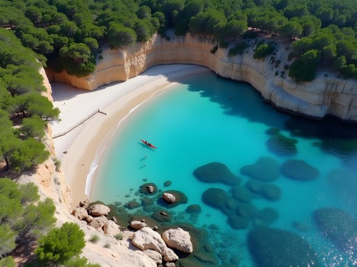 Pristine waters and protected landscape of Cala Mondrago Natural Park beach